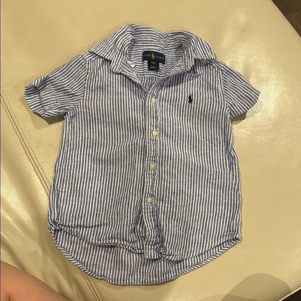 Ralph Lauren Blue and White Striped Button Down Shirt